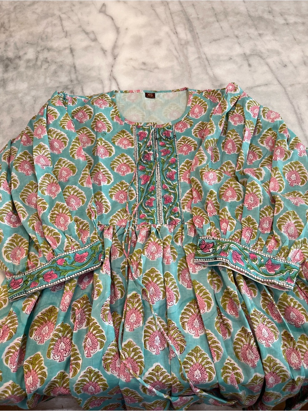 Floral Handblock Puff Sleeve Mini - Picture 2 of 4